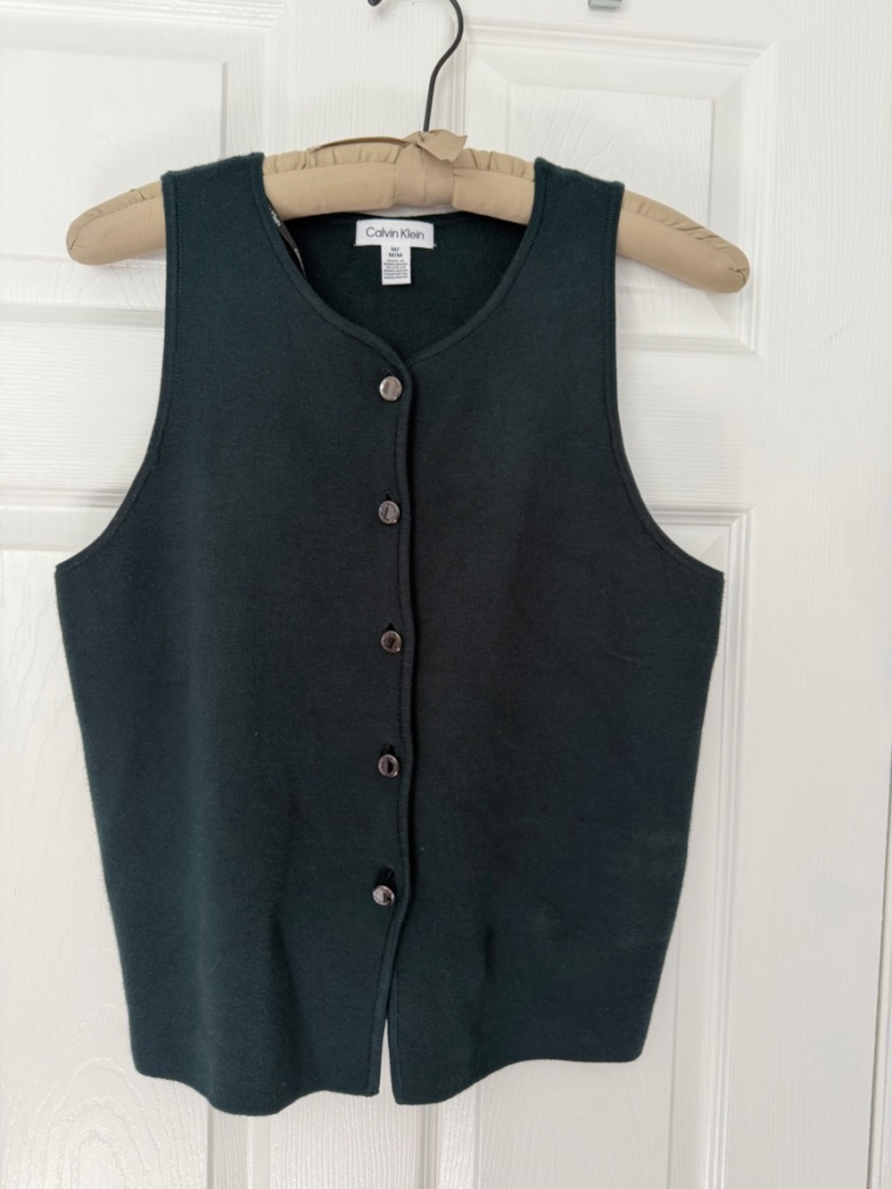 Calvin Klein Dark Green Sleeveless Button-Front Knit Vest